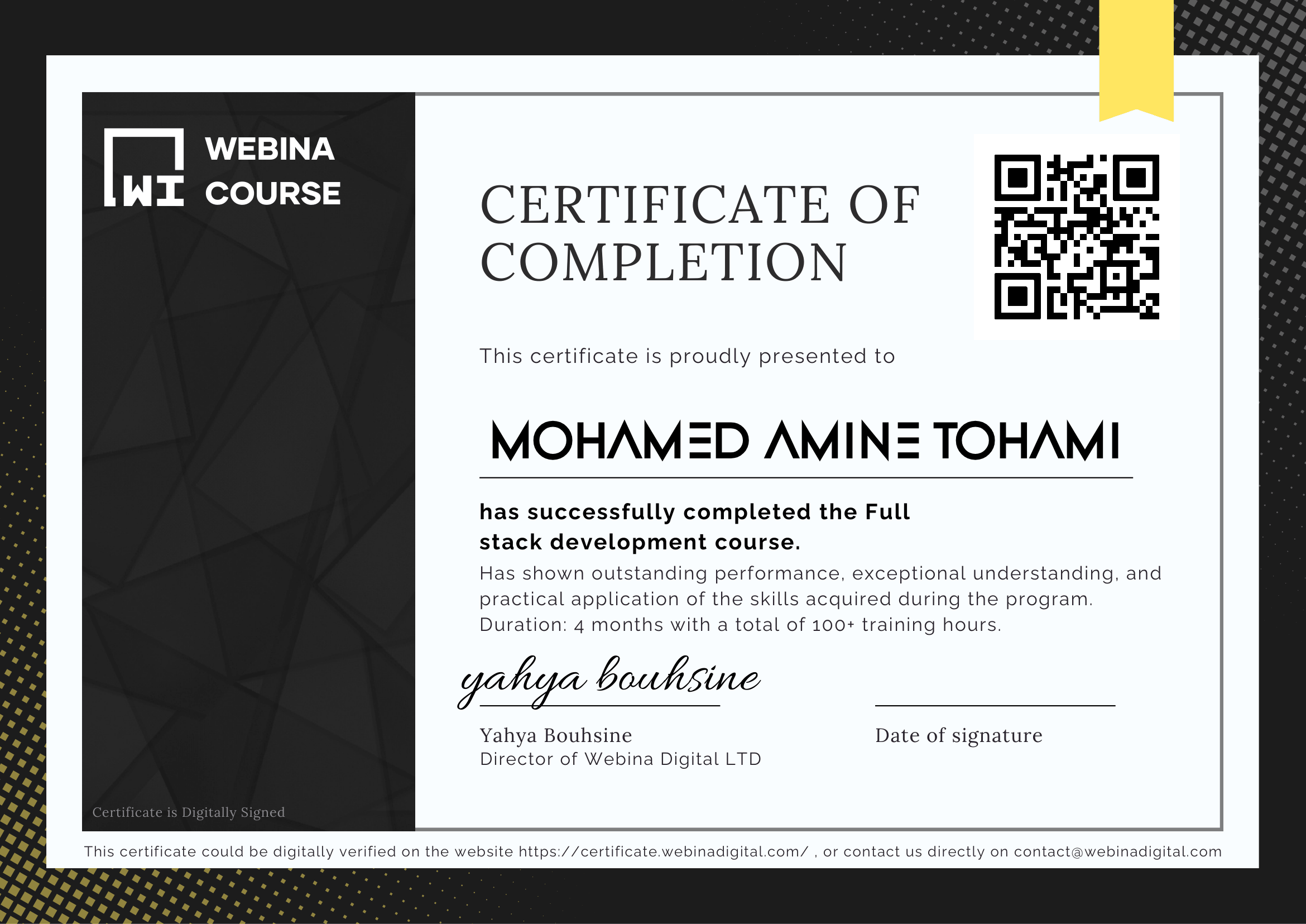 Webina Course Certificate
